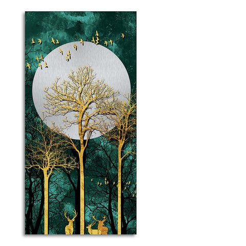 Golden Tree with Moon and Flying Birds Premium Canvas Wall Painting - Decor Mantra 