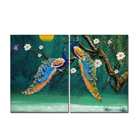 Canvas Bedroom Wall Painting of 2 Pieces Beautiful Bird Couple in Forest - Decor Mantra 