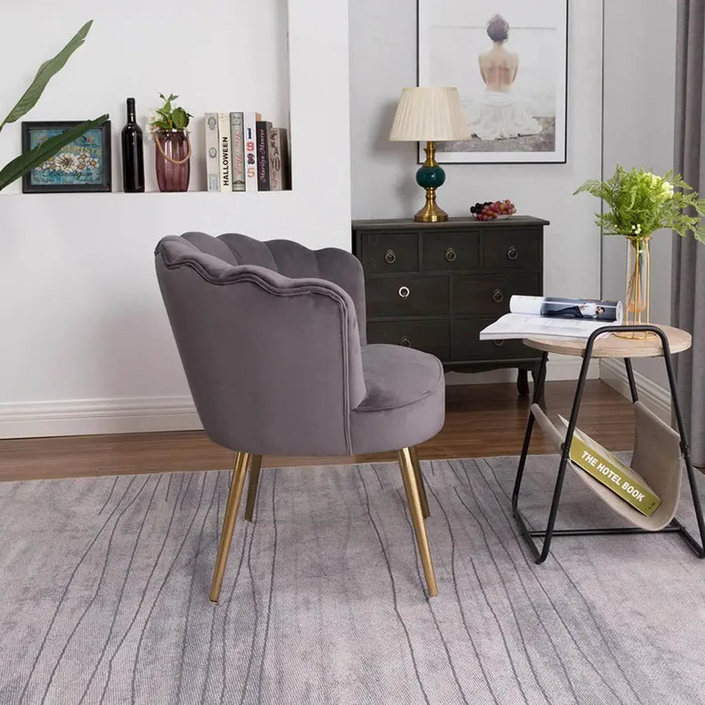 Grey Crafted Shell Shaped Designer Accent Chair DECORMANTRA
