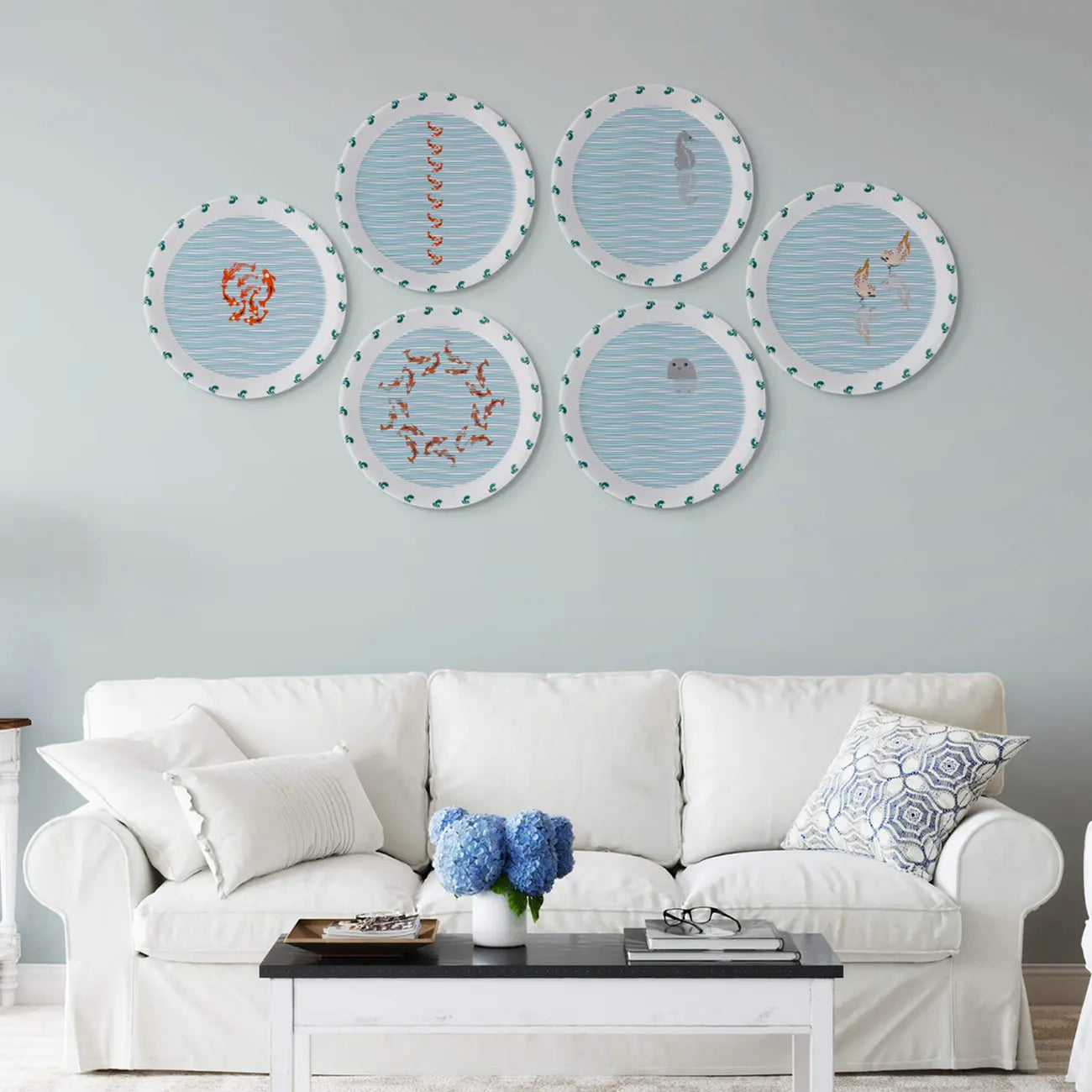 Sea-Inspired bird Abstract Art Collection Porcelain Wall Plate - Harshita Craft