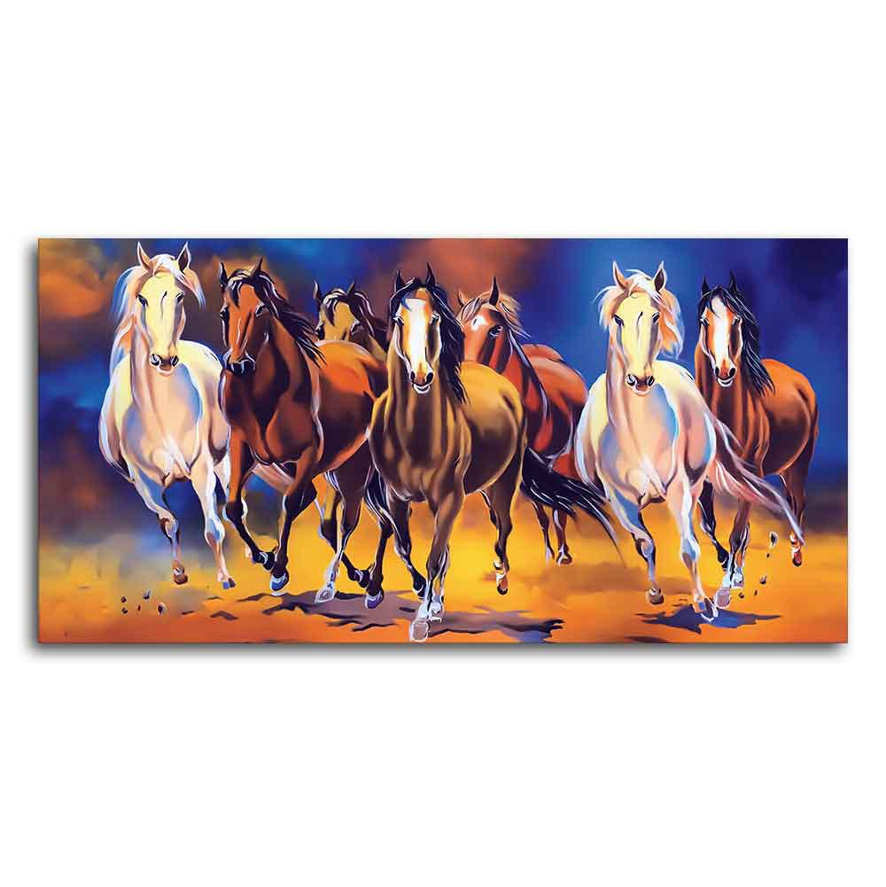 Seven Horses Running in Field Canvas Wall Painting - Decor Mantra 