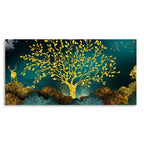 Golden Trees and Deer with Hills Premium Canvas Print Wall Painting - Harshita Craft