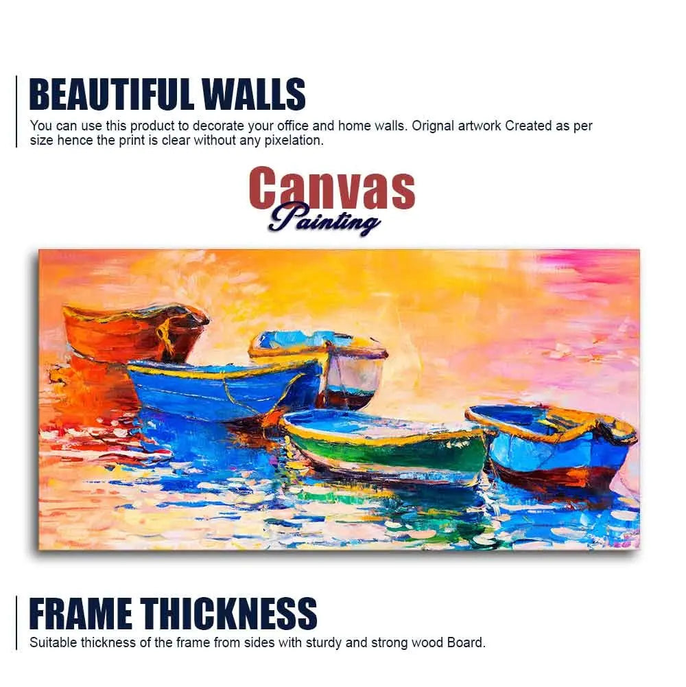 Canvas Wall Painting of The Colorful Boats in Shades of Sunset Decor Mantra
