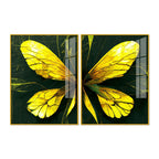 Beautiful Design of Golden Wings Art Acrylic Floating Wall Painting Set Of 2 - Decor Mantra 