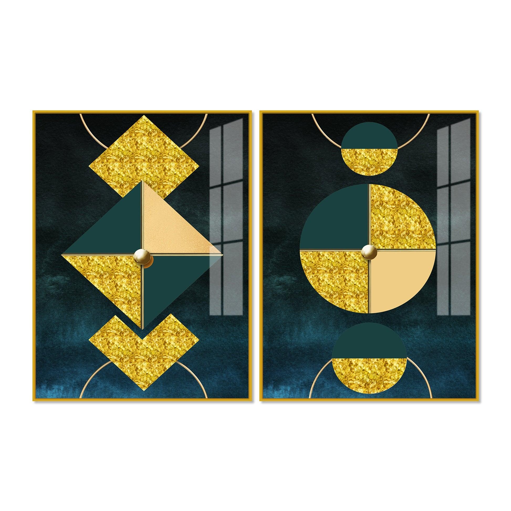 Abstract Geometry Shapes Art Acrylic Floating Wall Painting Set Of 2 - Decor Mantra 