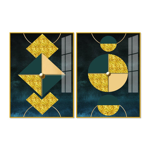 Abstract Geometry Shapes Art Acrylic Floating Wall Painting Set Of 2 - Decor Mantra 