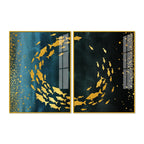 Group of Golden Fishes Acrylic Floating Wall Painting Set of 2 - Decor Mantra 
