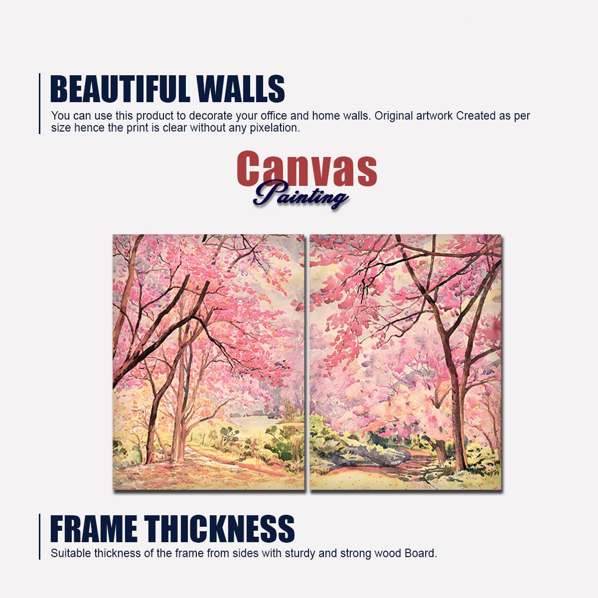 Pink Flower Trees Nature Forest Premium Bedroom Wall Painting - Decor Mantra 