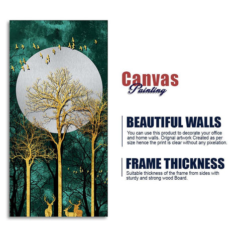 Golden Tree with Moon and Flying Birds Premium Canvas Wall Painting - Decor Mantra 