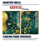 Golden Birds Group Flying Floating Acrylic Wall Painting Set of 2 - Decor Mantra 