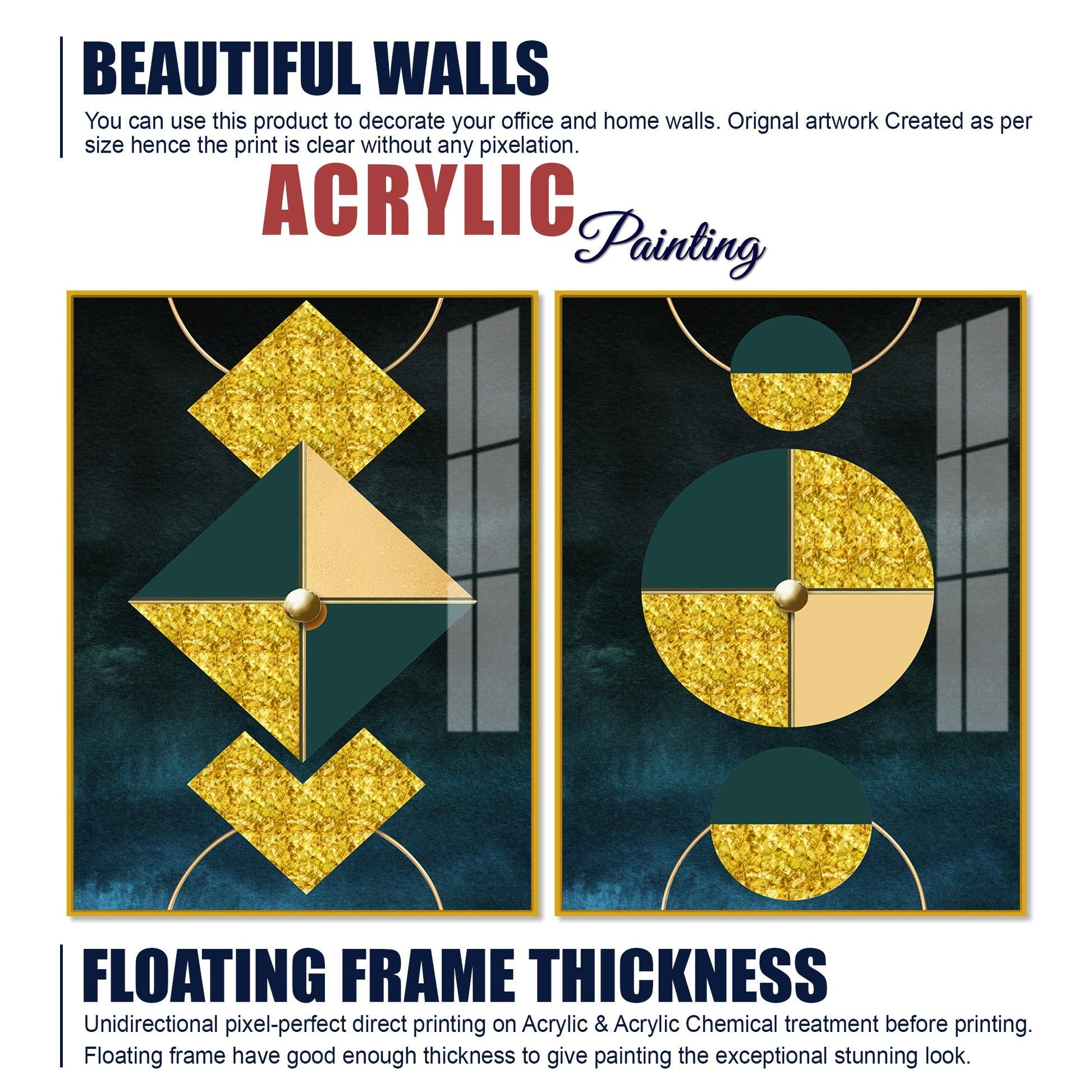 Abstract Geometry Shapes Art Acrylic Floating Wall Painting Set Of 2 - Decor Mantra 
