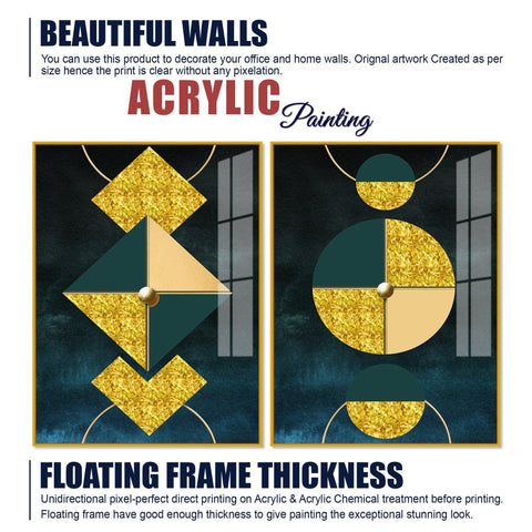 Abstract Geometry Shapes Art Acrylic Floating Wall Painting Set Of 2 - Decor Mantra 