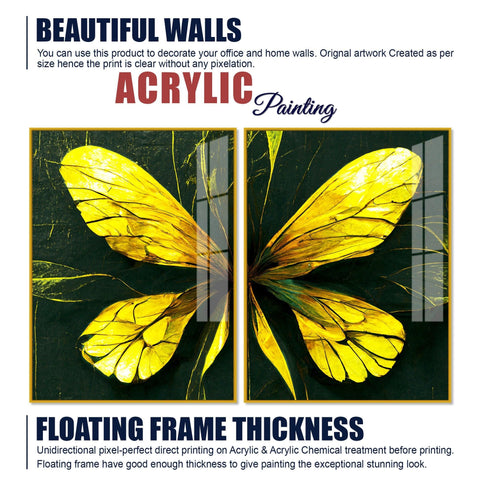 Beautiful Design of Golden Wings Art Acrylic Floating Wall Painting Set Of 2 - Decor Mantra 
