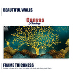 Golden Trees and Deer with Hills Premium Canvas Print Wall Painting - Harshita Craft