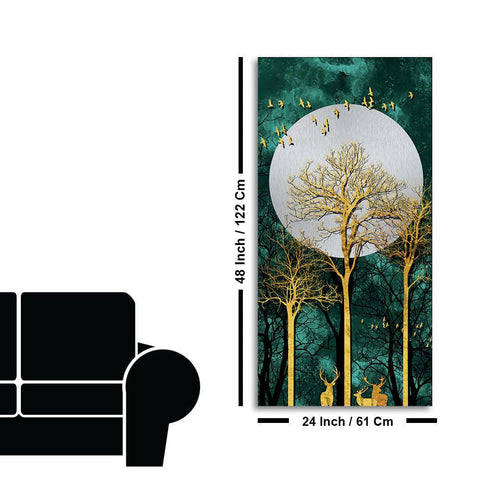Golden Tree with Moon and Flying Birds Premium Canvas Wall Painting - Decor Mantra 