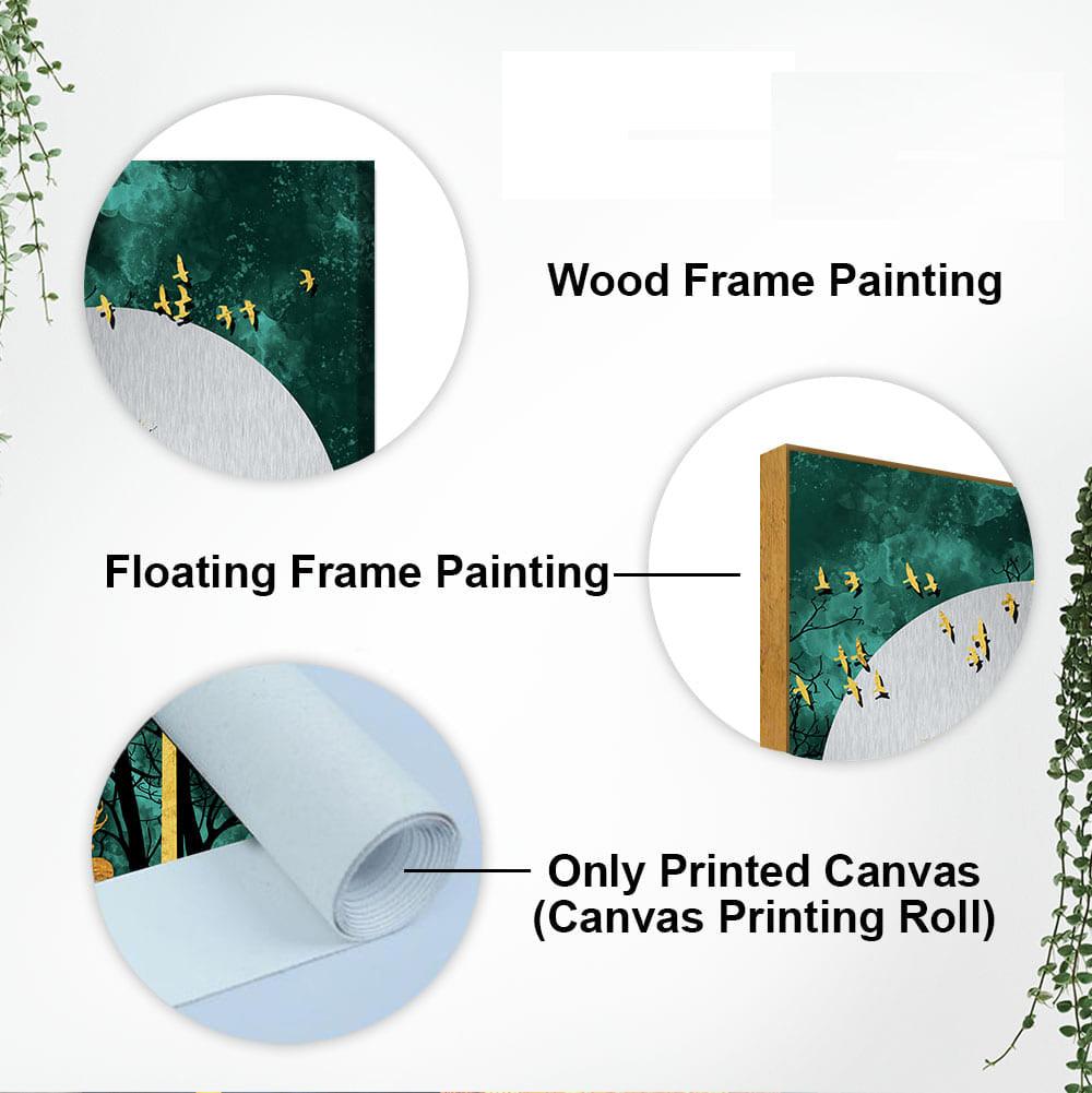 Golden Tree with Moon and Flying Birds Premium Canvas Wall Painting - Decor Mantra 