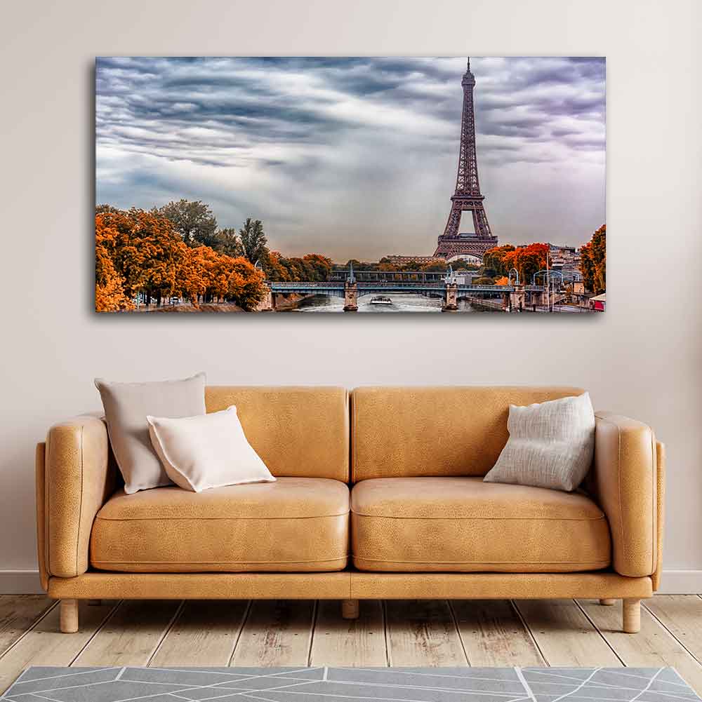 Eiffel Tower and Seine River Bedroom Wall Painting DECORMANTRA