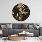 Elegant Background with Black and Gold Marble Texture Semi Circle Frames Set Of 2 Decor Mantra