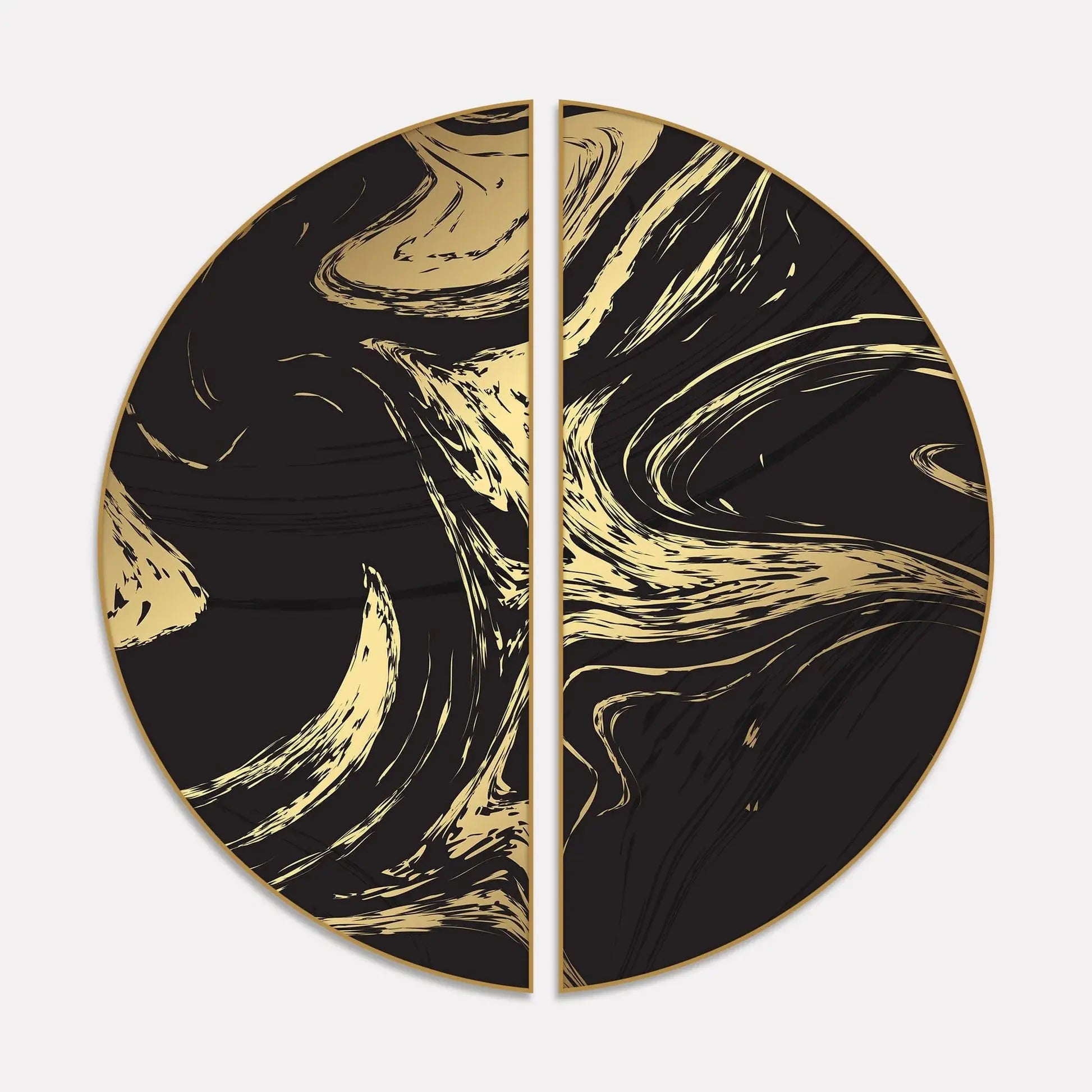 Elegant Background with Black and Gold Marble Texture Semi Circle Frames Set Of 2 Decor Mantra