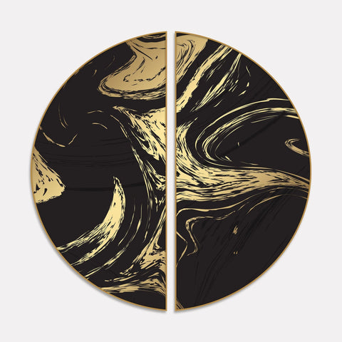 Elegant Background with Black and Gold Marble Texture Semi Circle Frames Set Of 2