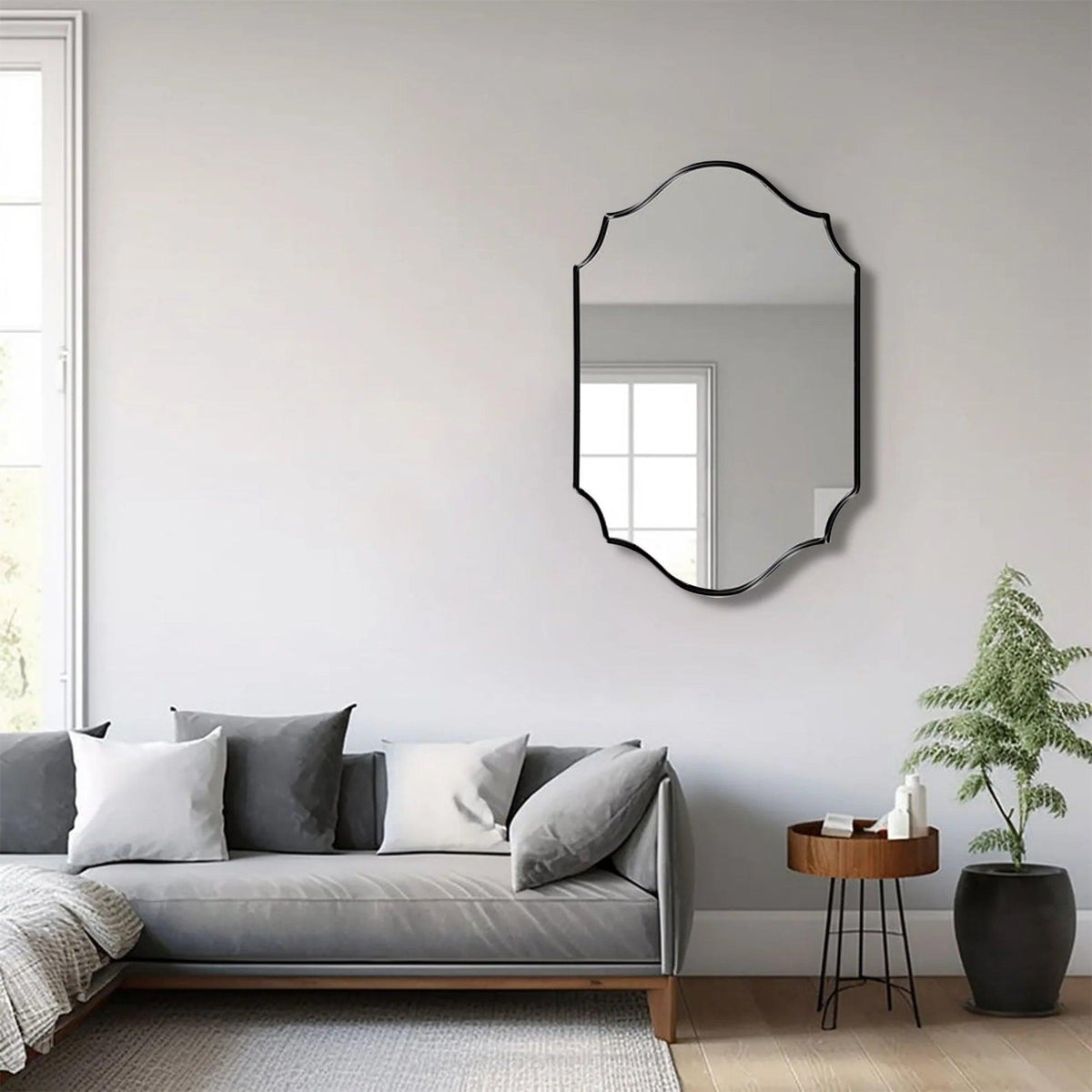 Elegant Irregular Quatrefoil Bathroom Decor Mirror with Black Wooden Finish - Decor Mantra 