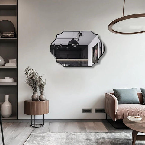 Elegant Irregular Quatrefoil Bathroom Decor Mirror with Black Wooden Finish - Decor Mantra 