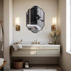 Elegant Irregular Quatrefoil Bathroom Decor Mirror with Black Wooden Finish - Decor Mantra 
