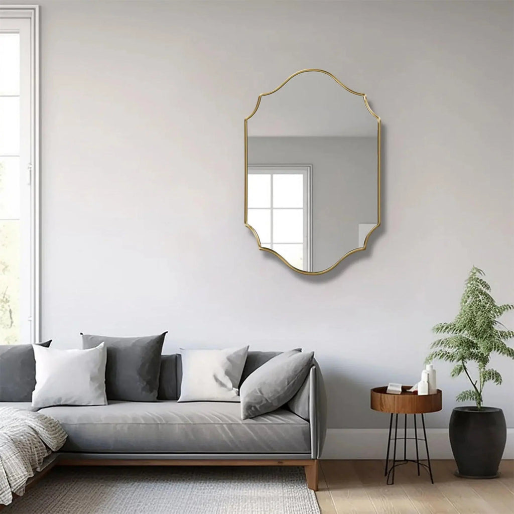Elegant Irregular Quatrefoil Bathroom Decor Mirror with Golden Wooden Finish - Decor Mantra 