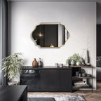 Elegant Irregular Quatrefoil Bathroom Decor Mirror with Golden Wooden Finish - Decor Mantra 