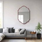 Elegant Irregular Quatrefoil Bathroom Decor Mirror with Red Wooden Finish - Decor Mantra 