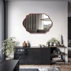 Elegant Irregular Quatrefoil Bathroom Decor Mirror with Red Wooden Finish - Decor Mantra 