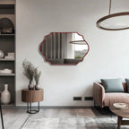 Elegant Irregular Quatrefoil Bathroom Decor Mirror with Red Wooden Finish - Decor Mantra 