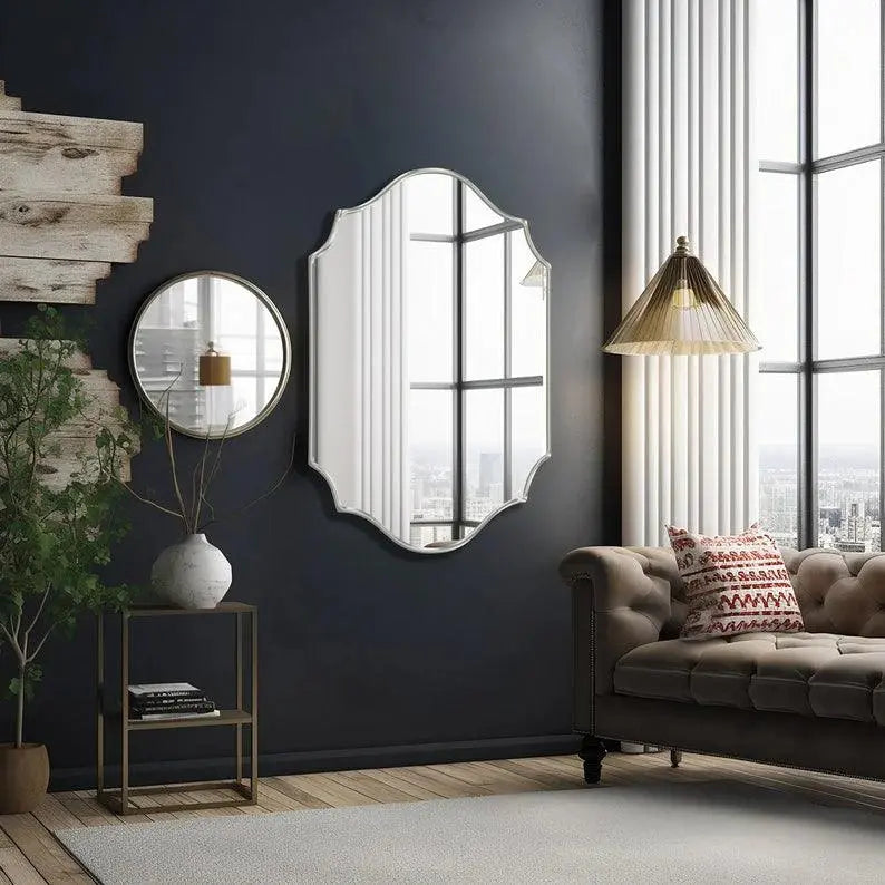 Elegant Irregular Quatrefoil Bathroom Decor Mirror with White Wooden Finish - Decor Mantra 