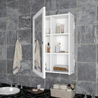Elegant Structured Wooden Bathroom Cabinet Mirror with 7 Spacious Shelves with Solid White Finish - Decor Mantra 