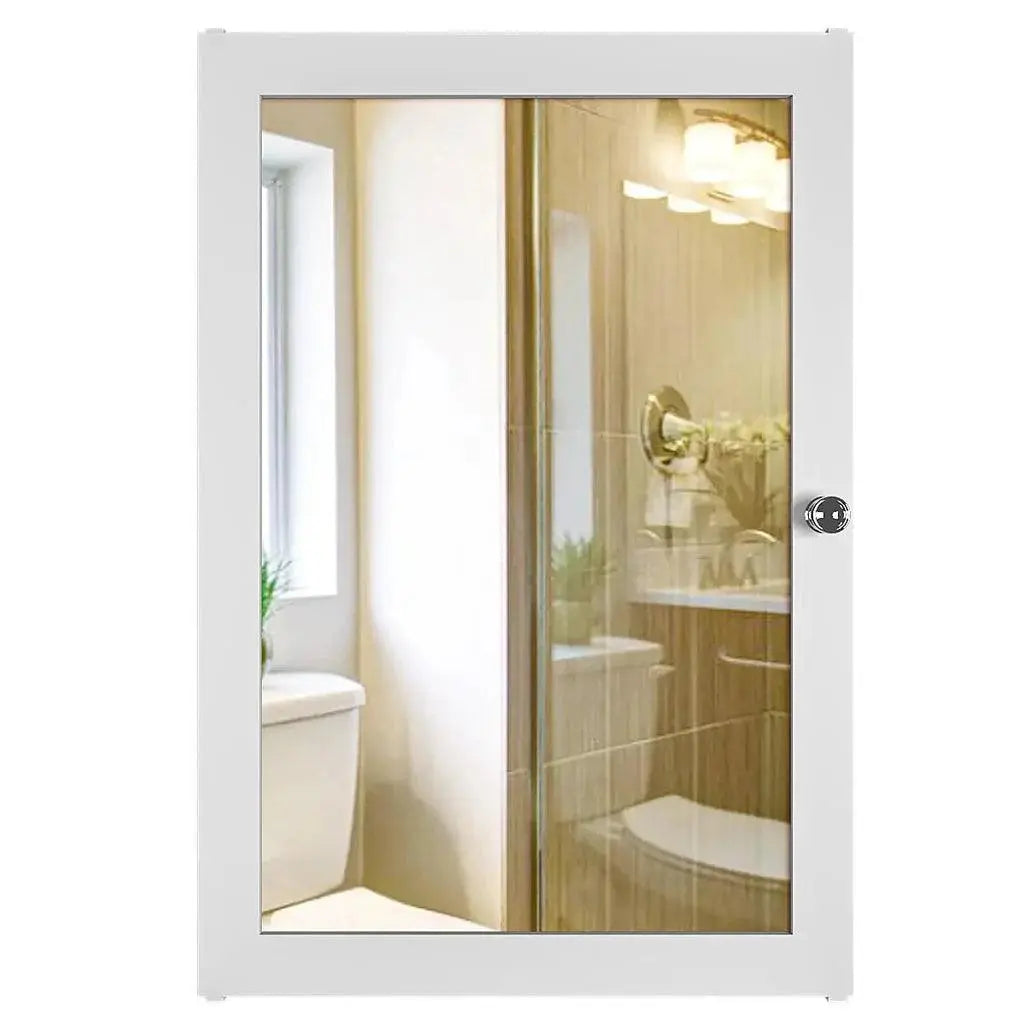 Elegant Structured Wooden Bathroom Cabinet Mirror with 7 Spacious Shelves with Solid White Finish - Decor Mantra 