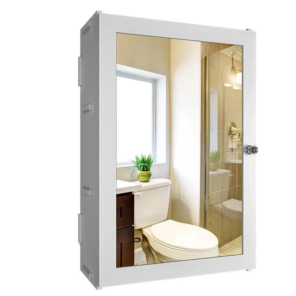 Elegant Structured Wooden Bathroom Cabinet Mirror with 7 Spacious Shelves with Solid White Finish - Decor Mantra 