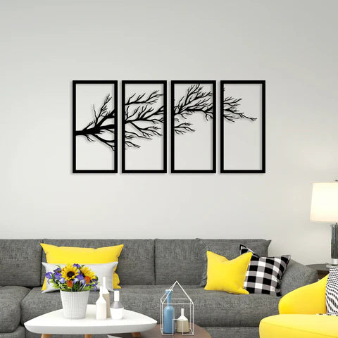 Elegant Tree Sprig Metal Wall Art (4 Piece)