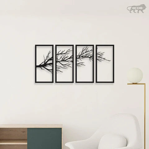 Elegant Tree Sprig Metal Wall Art (4 Piece) Decor Mantra