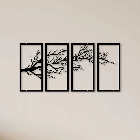 Elegant Tree Sprig Metal Wall Art (4 Piece) Decor Mantra
