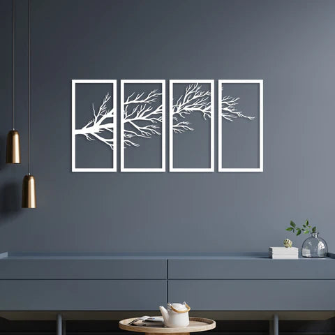Elegant Tree Sprig Metal Wall Art (4 Piece) Decor Mantra