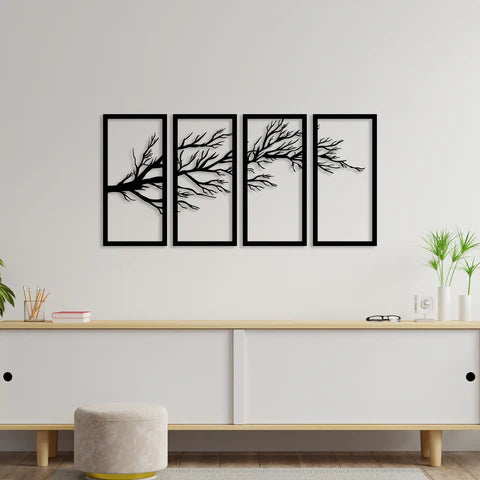 Elegant Tree Sprig Metal Wall Art (4 Piece) Decor Mantra