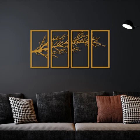 Elegant Tree Sprig Metal Wall Art (4 Piece) Decor Mantra