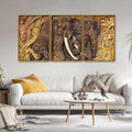 Elephant Family in the Forest Textured Art Floating Canvas Wall Painting Set of Three Decor Mantra