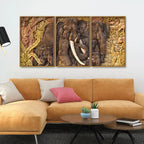 Elephant Family in the Forest Textured Art Floating Canvas Wall Painting Set of Three Decor Mantra