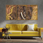 Elephant Family in the Forest Textured Art Floating Canvas Wall Painting Set of Three Decor Mantra