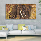 Elephant Family in the Forest Textured Art Premium Wall Painting DECORMANTRA