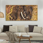 Elephant Family in the Forest Textured Art Premium Wall Painting DECORMANTRA