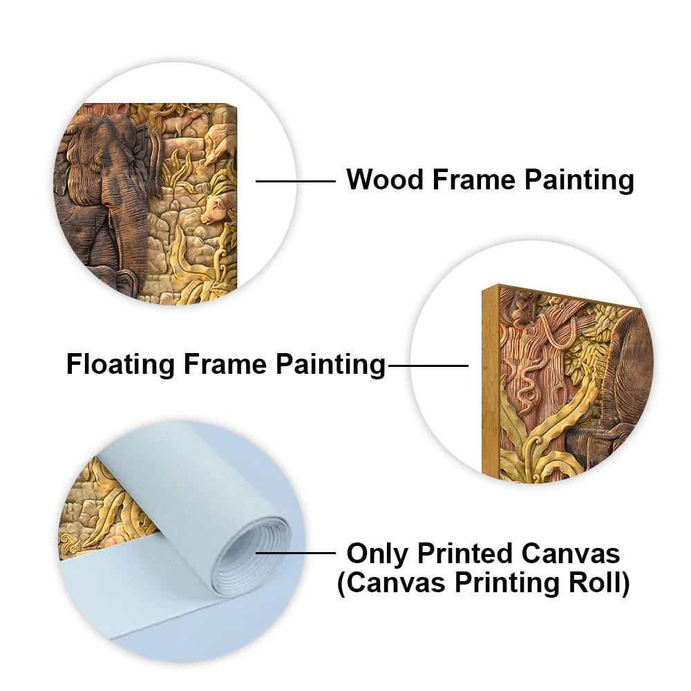 Elephant Family in the Forest Textured Art Premium Wall Painting DECORMANTRA