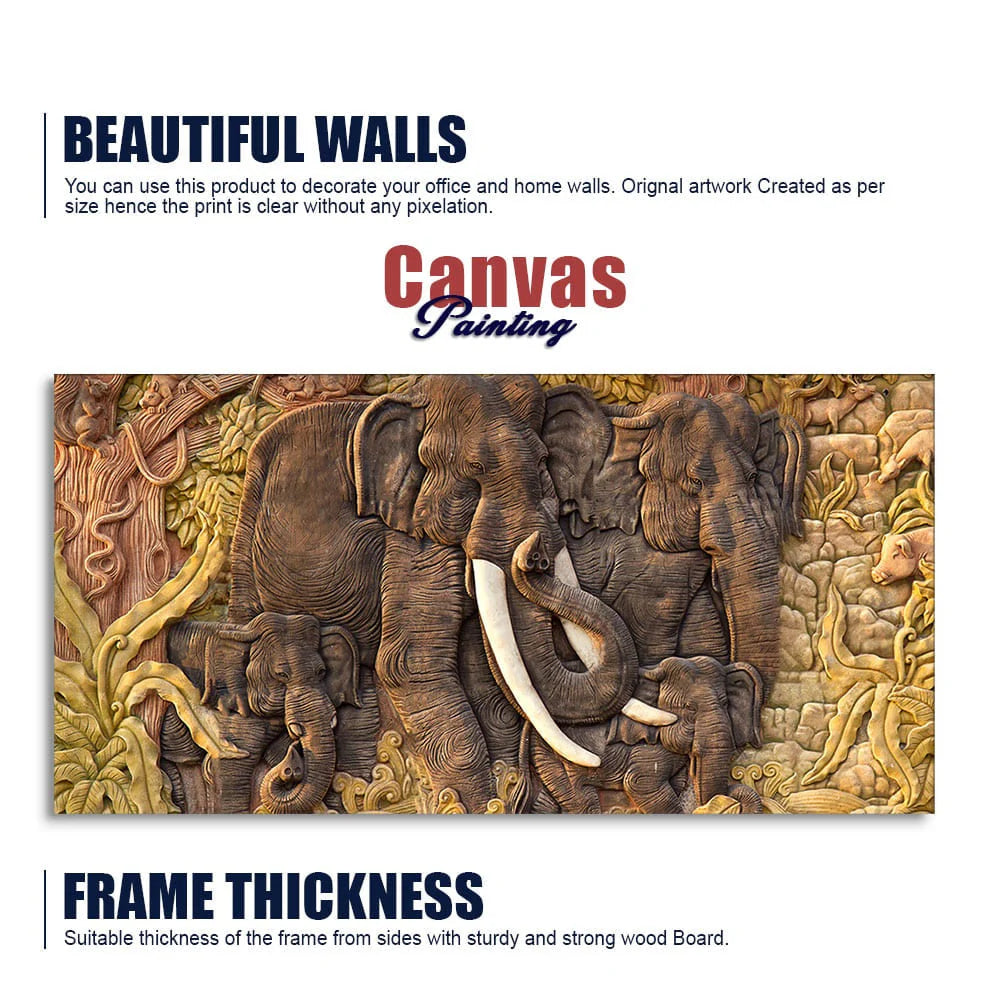 Elephant Family in the Forest Textured Art Premium Wall Painting DECORMANTRA