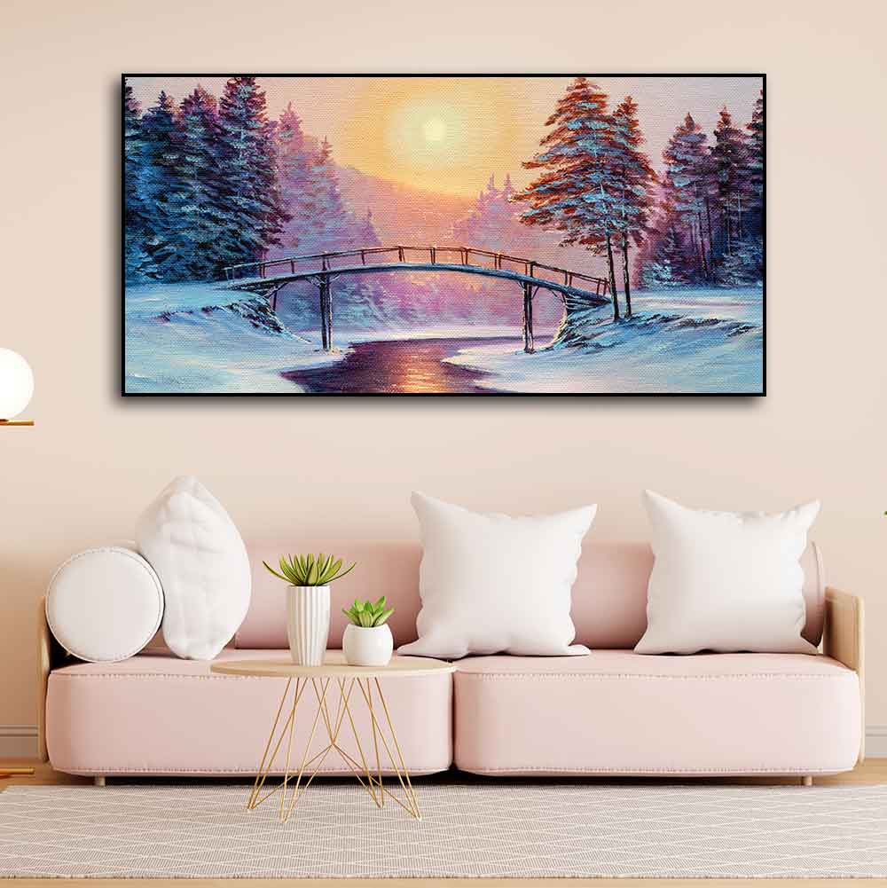 Premium Wall Painting of Winter Landscape with the River Decor Mantra
